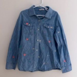 J. Crew crewcuts Denim Button Down with Heart Design size 10